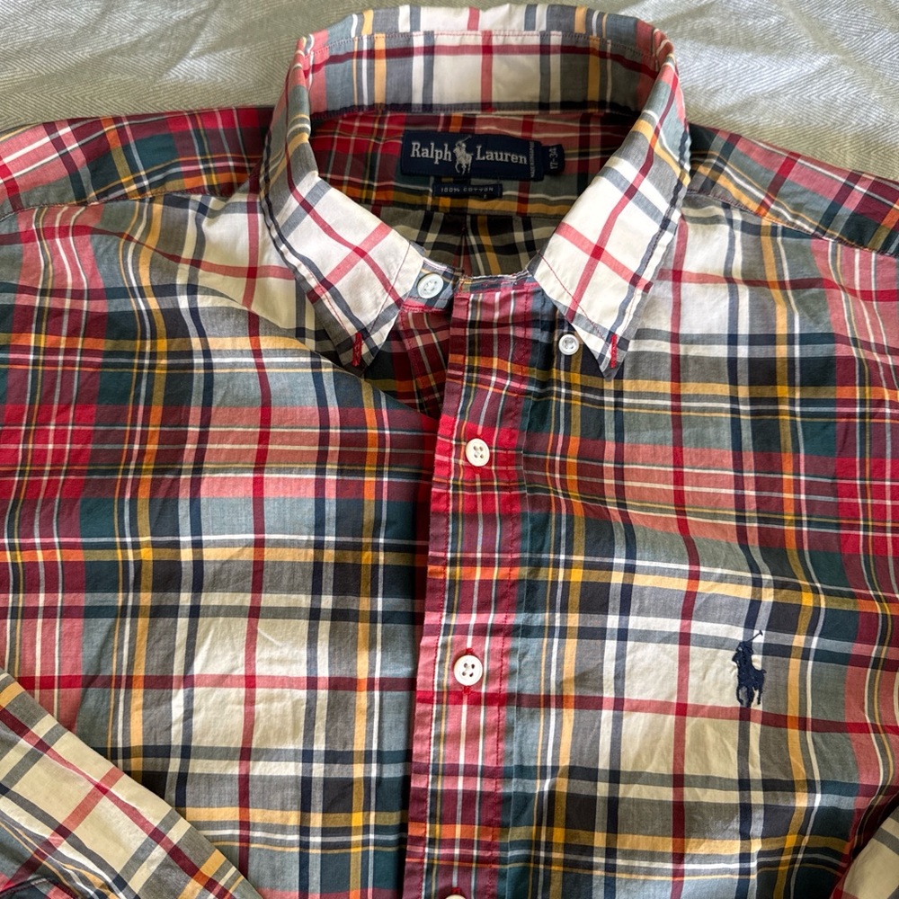 Polo Ralph Lauren Plaid Button-Up Shirt Men’s 17/34 (Approx L) Dress shirt